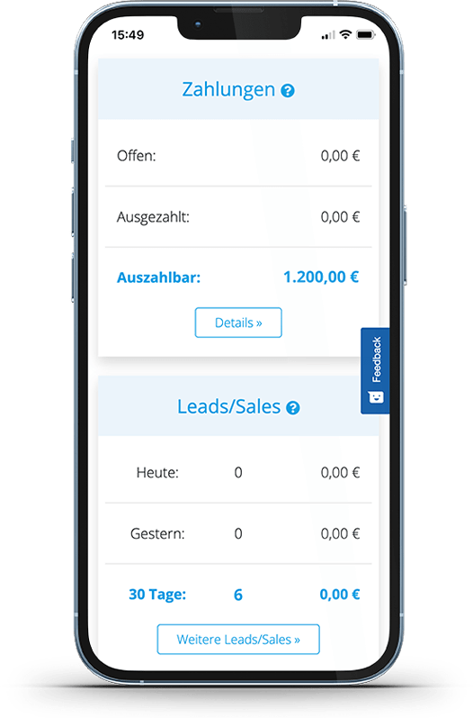 Dashboard auf einem Smartphone