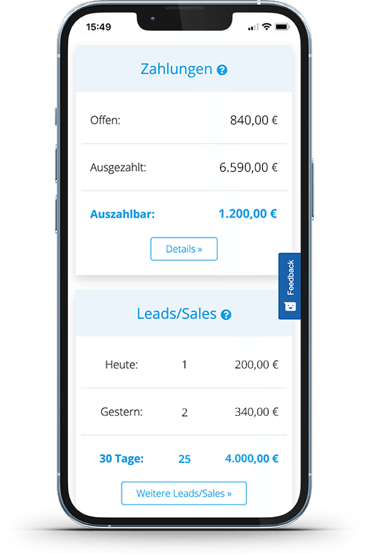 Dashboard auf einem Smartphone